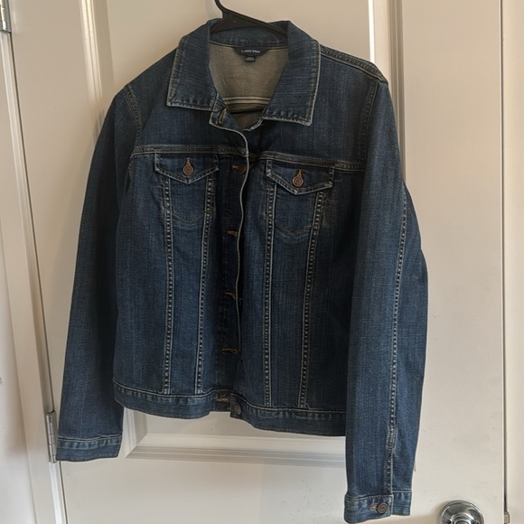 Lands End Women's Blue Jean Jacket Brushed Cotton Denim Long Sleeve - Picture 1 of 11